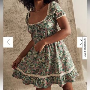 UO Alice Green Floral Mini Dress Large